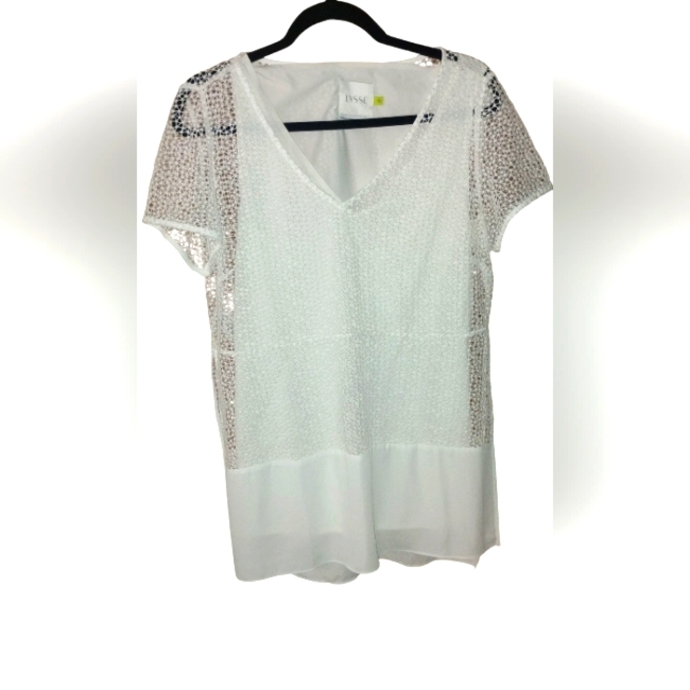 Lysse White Blouse See Through W Lining Tunic Shirt Medium